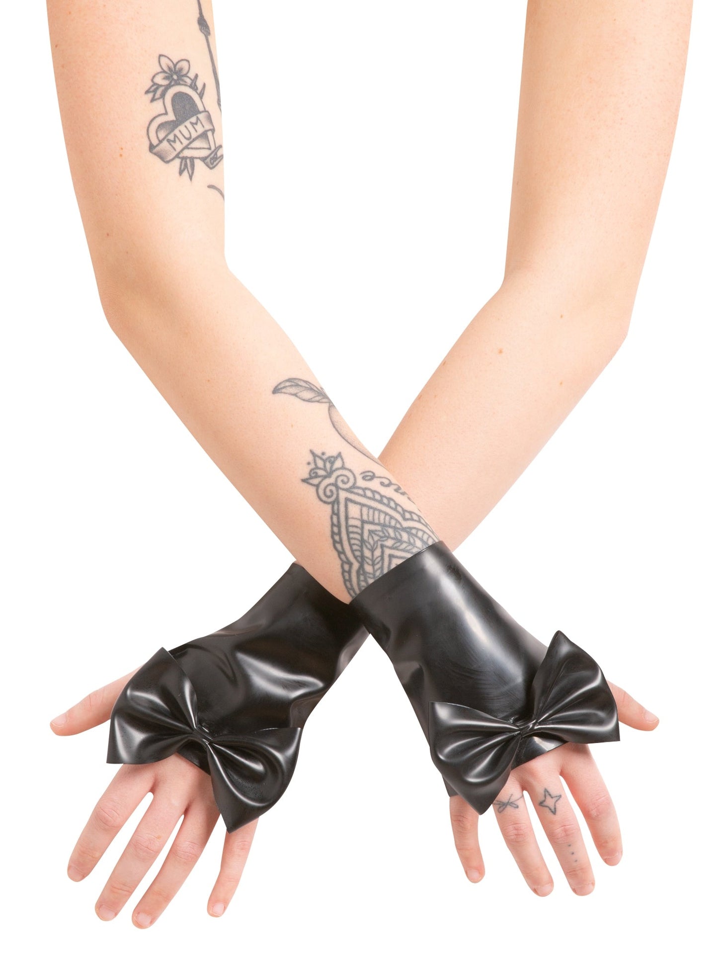 Latex/Rubber Renegade Wrist Gauntlets With Feature Bow