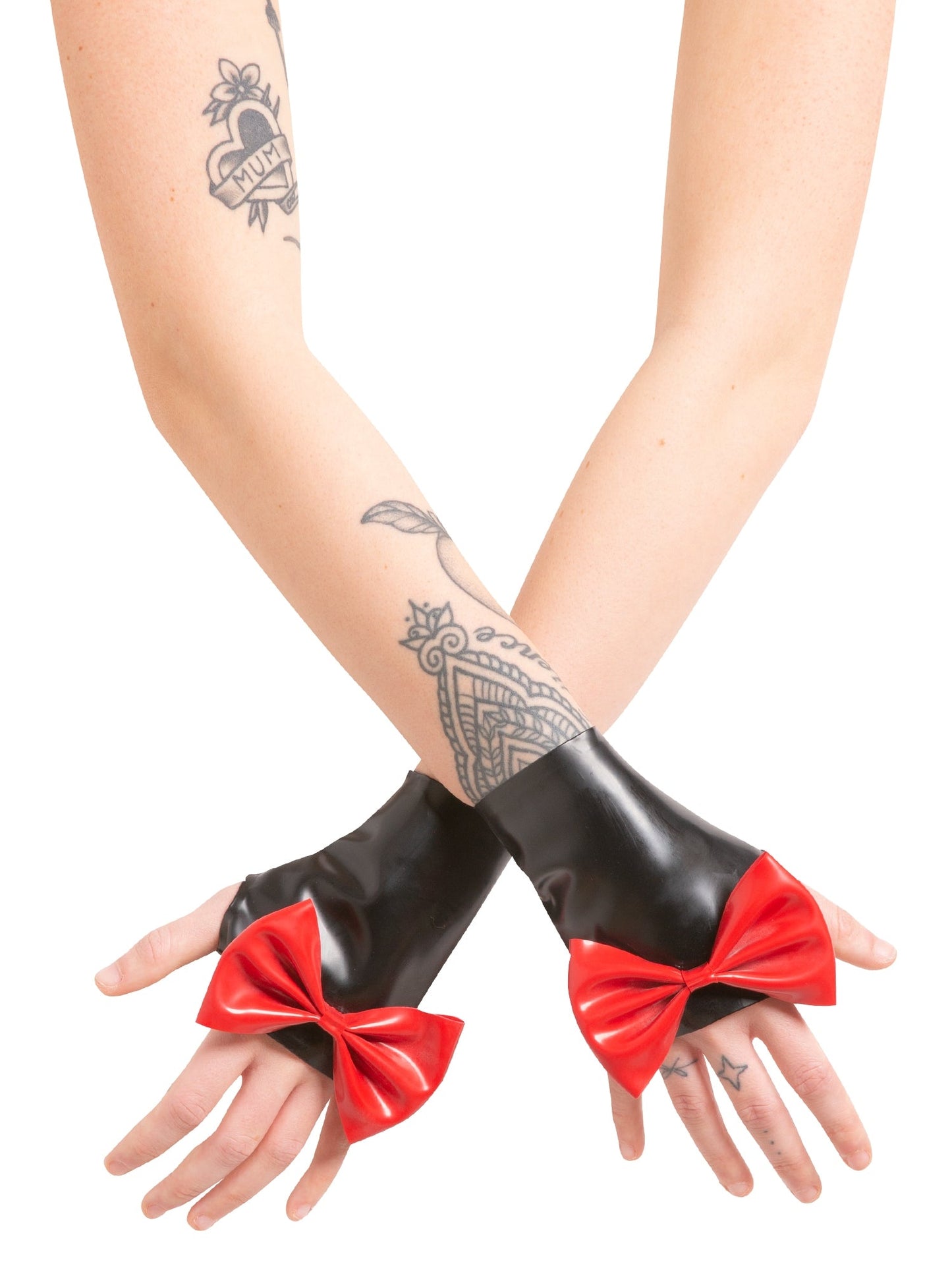 Latex/Rubber Renegade Wrist Gauntlets With Feature Bow