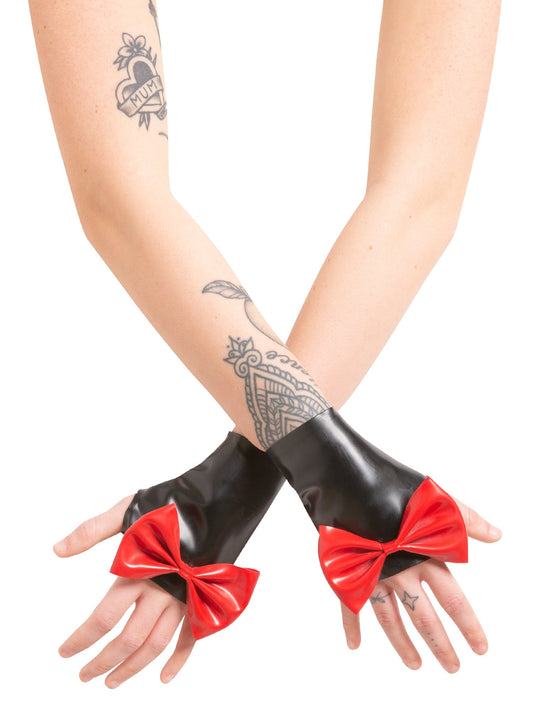 Latex/Rubber Renegade Wrist Gauntlets With Feature Bow