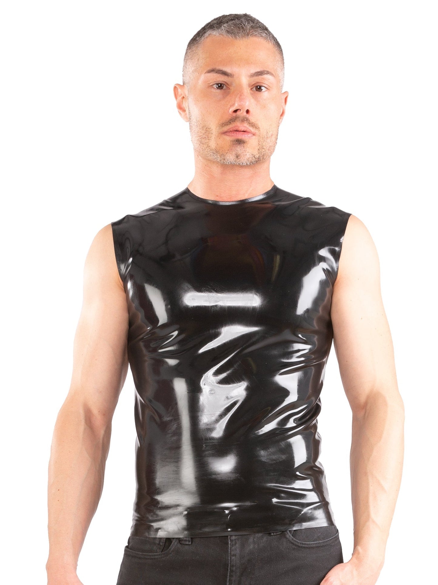 Latex/Rubber Sleeveless T Shirt in Blue