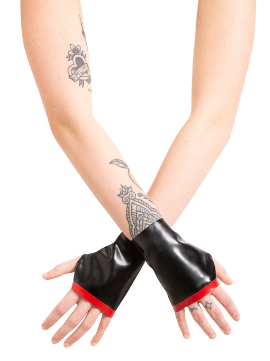 Latex/Rubber Wrist Gauntlets With Red Trim