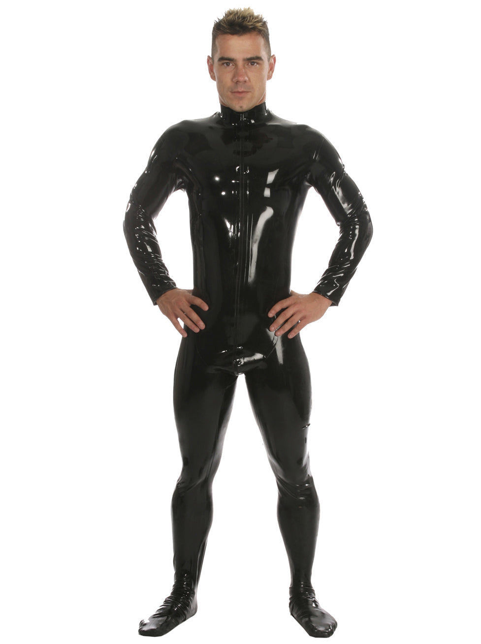Mens Latex/Rubber Catsuit Feature Front Zip & Feet