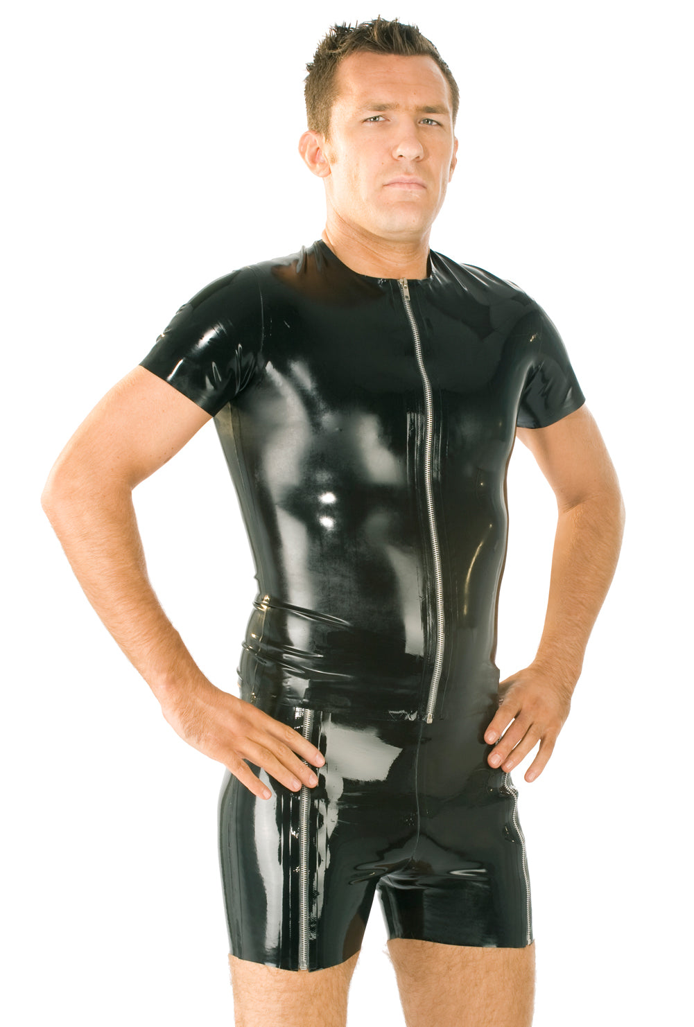 Mens Latex/Rubber T Shirt With Zip