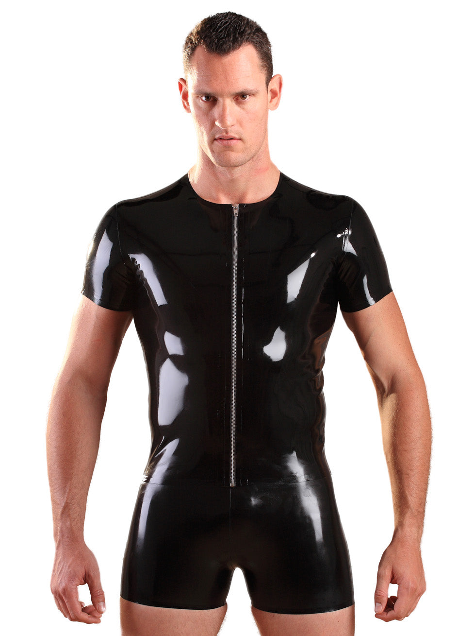 Mens Latex/Rubber T Shirt With Zip