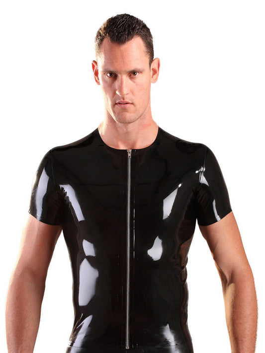 Mens Latex/Rubber T Shirt With Zip