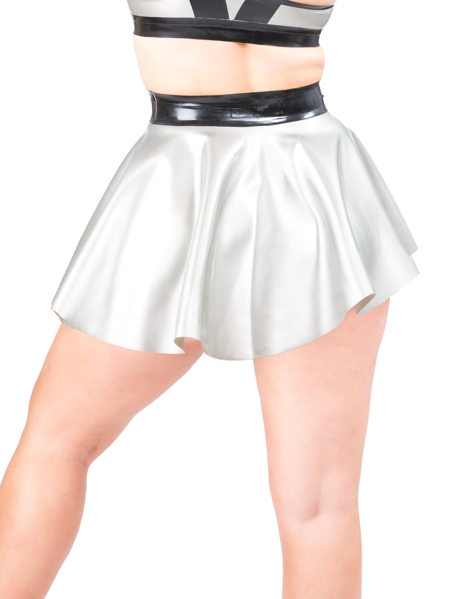 Silver Latex/Rubber Dancer Micro Skirt