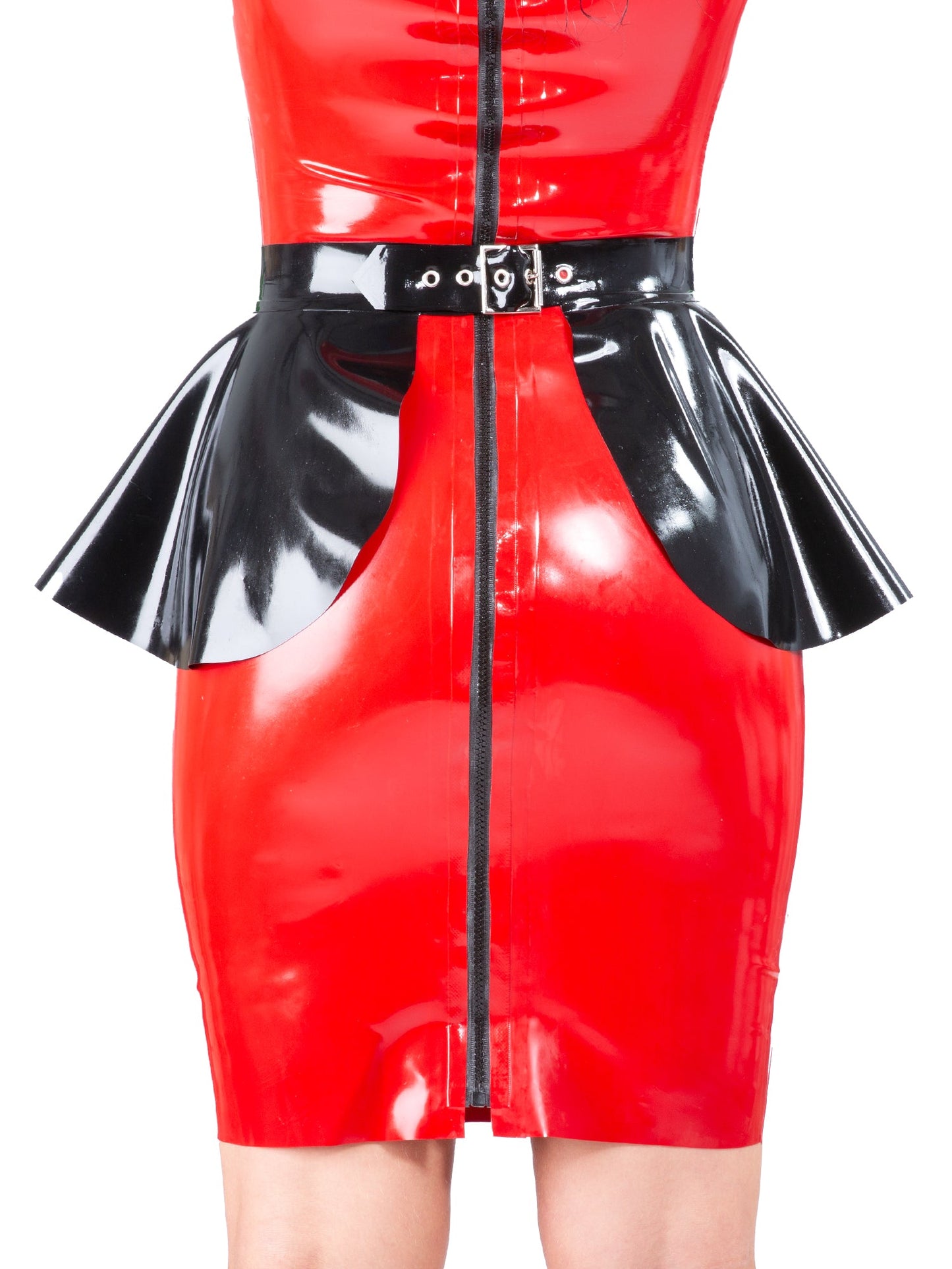 Black Latex/Rubber Peplum With Buckle Closure