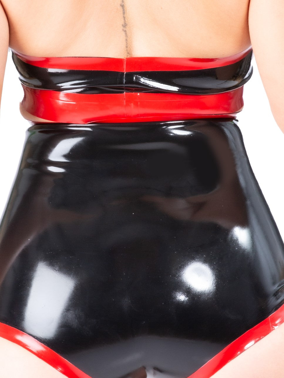 Black Latex/Rubber High Waisted Knickers With Red Trim