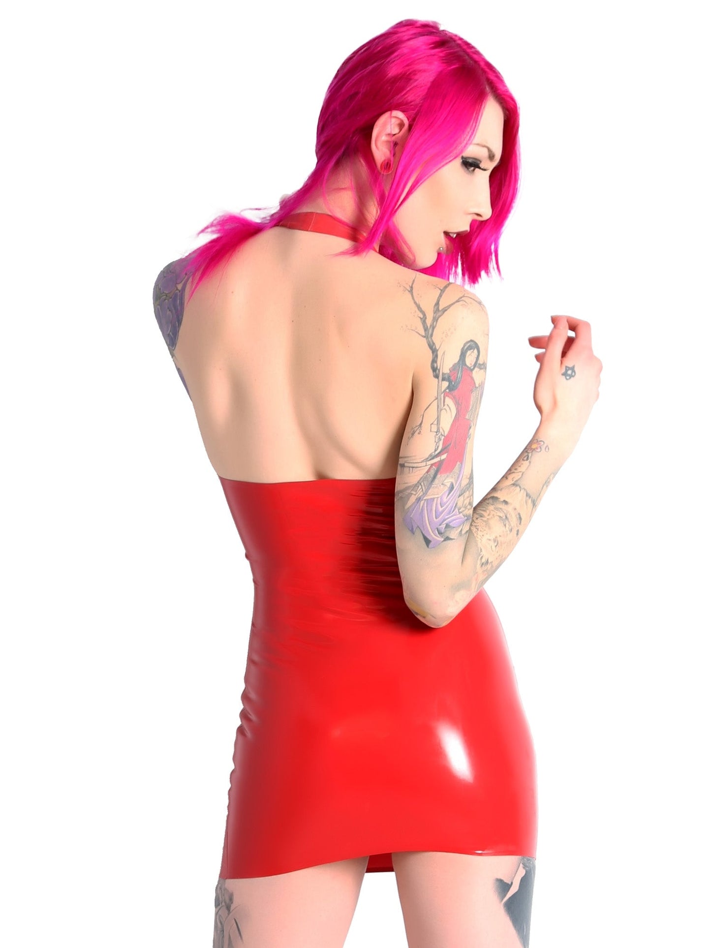 Red Classic Style Halter Latex/Rubber Dress