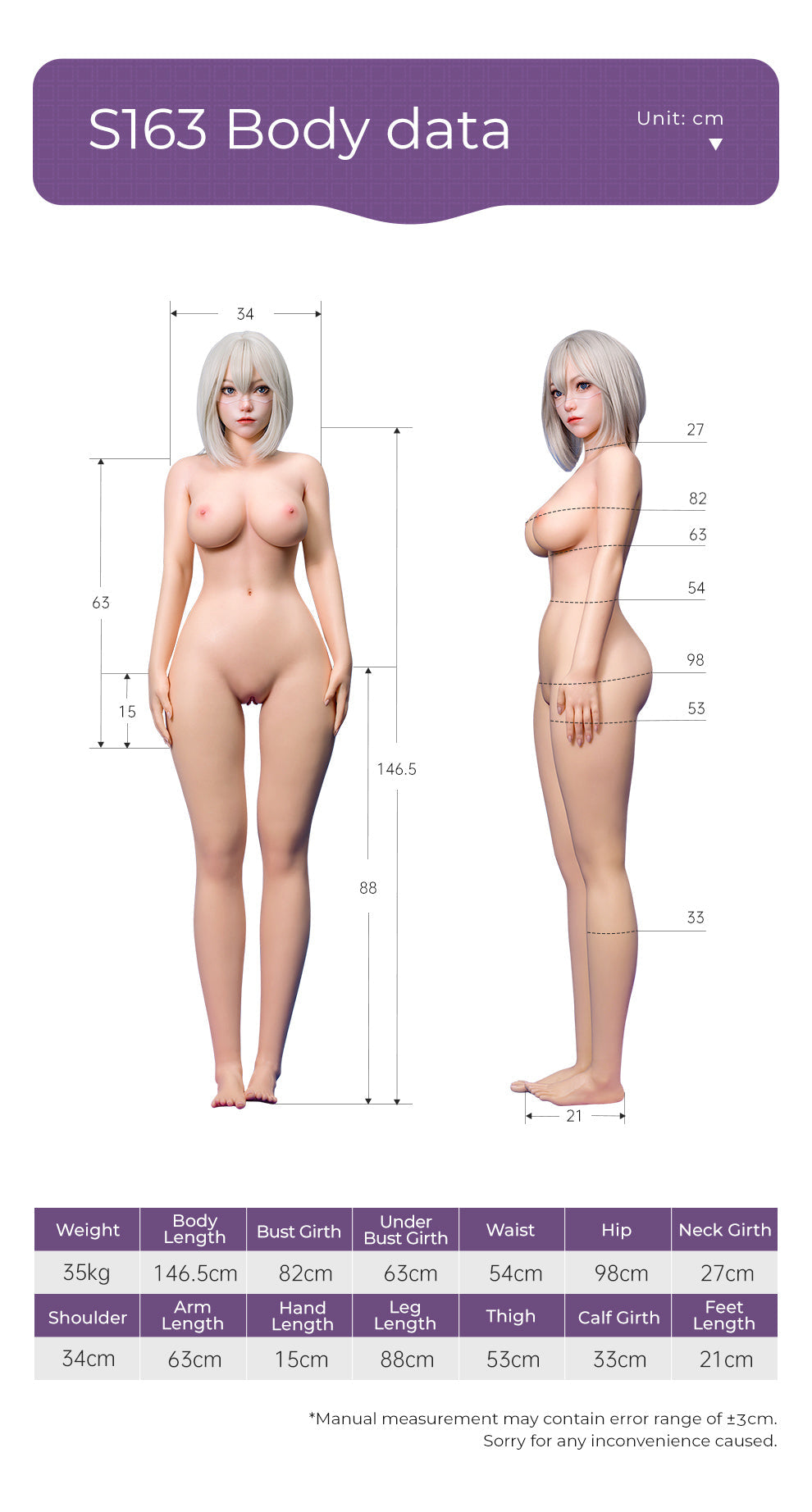 S163cm/5ft4 D-cup Silicone Sex Doll S50 – Linzi