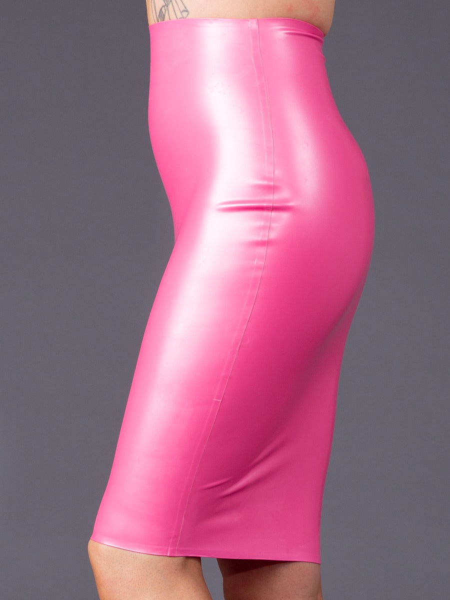 The Figure Fuschia Latex/Rubber Pencil Skirt