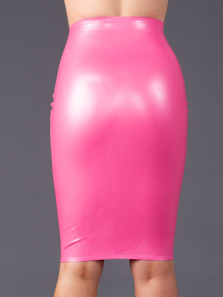 The Figure Fuschia Latex/Rubber Pencil Skirt