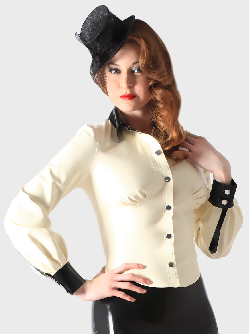 White & Black Latex/Rubber Blouse