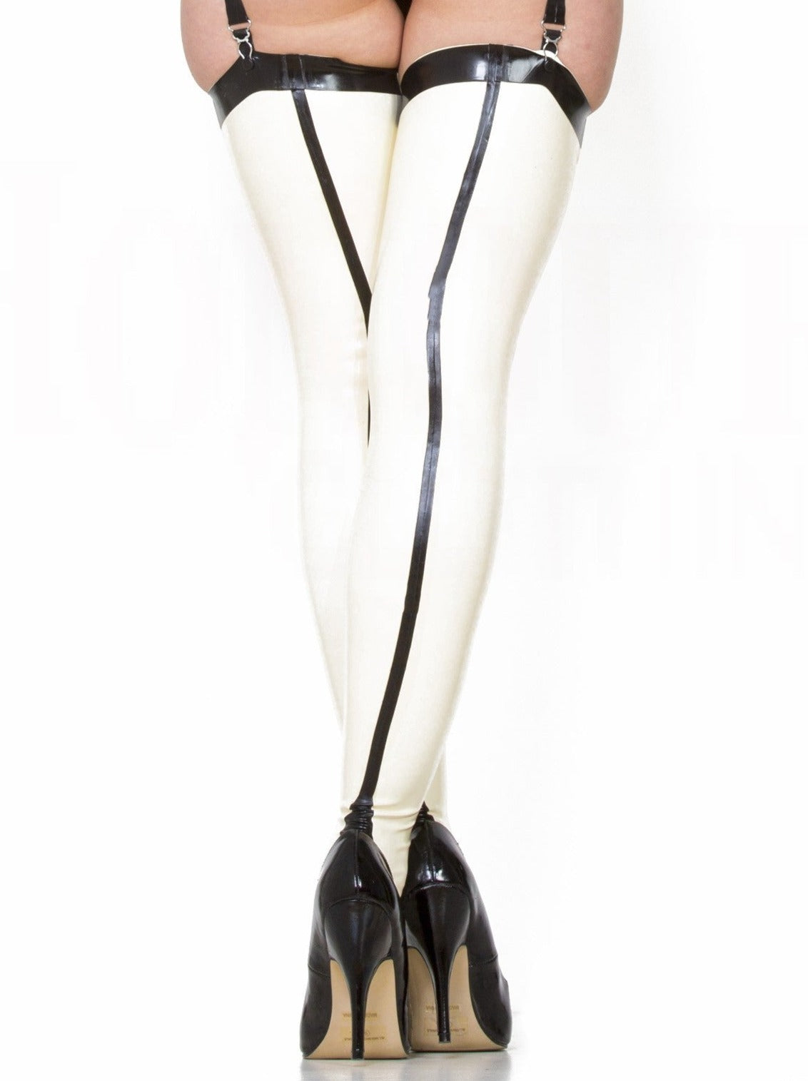 White & Black Latex/Rubber Seamed Stockings