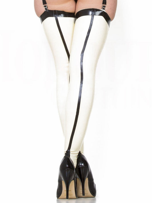 White & Black Latex/Rubber Seamed Stockings