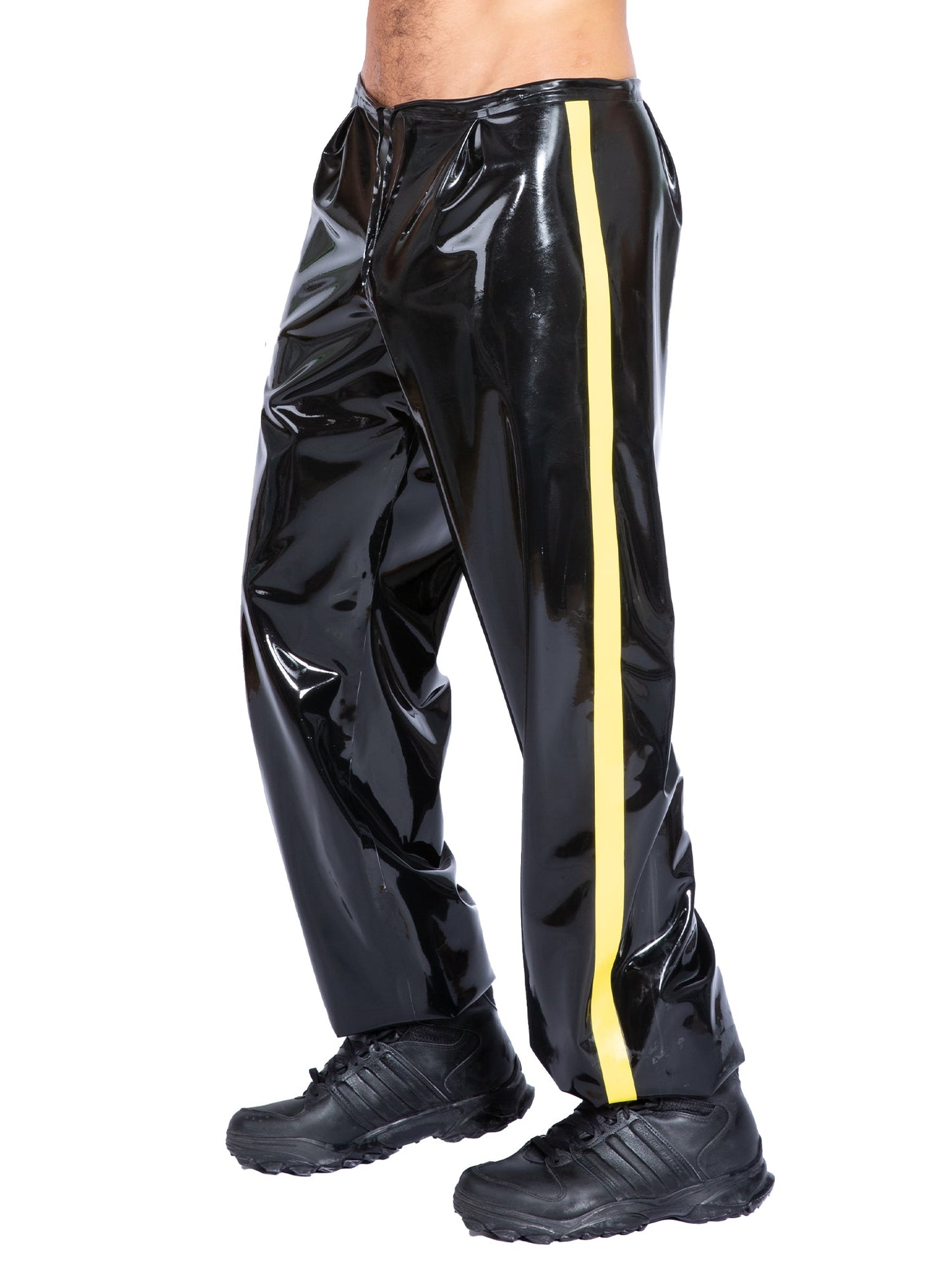 Latex/Rubber Joggers with Yellow Stripes