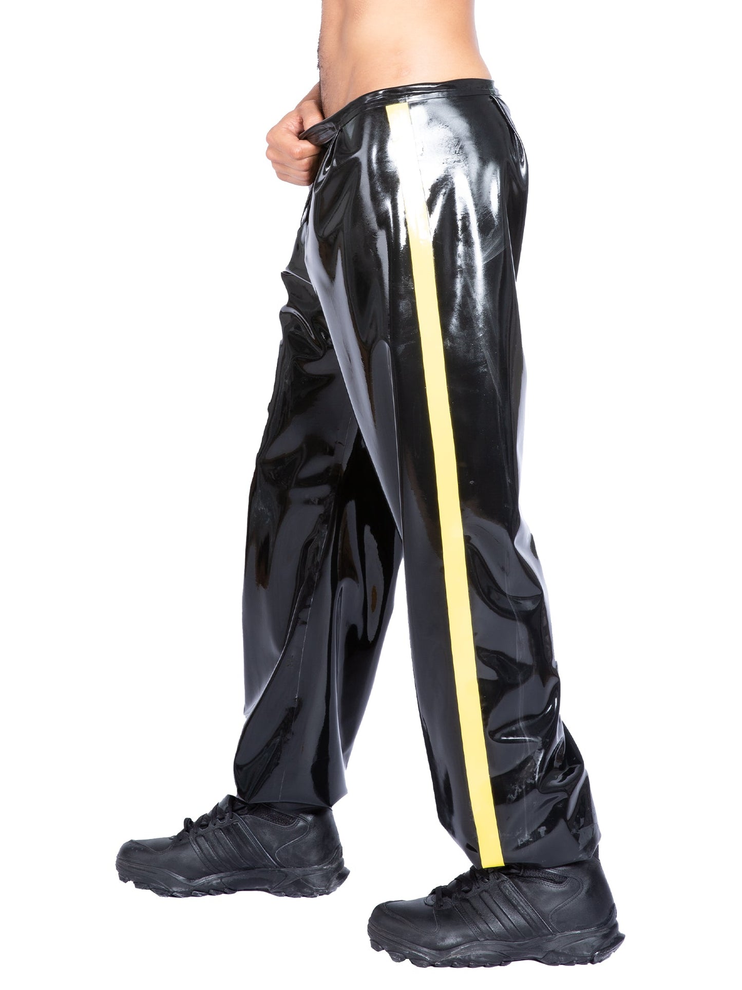 Latex/Rubber Joggers with Yellow Stripes