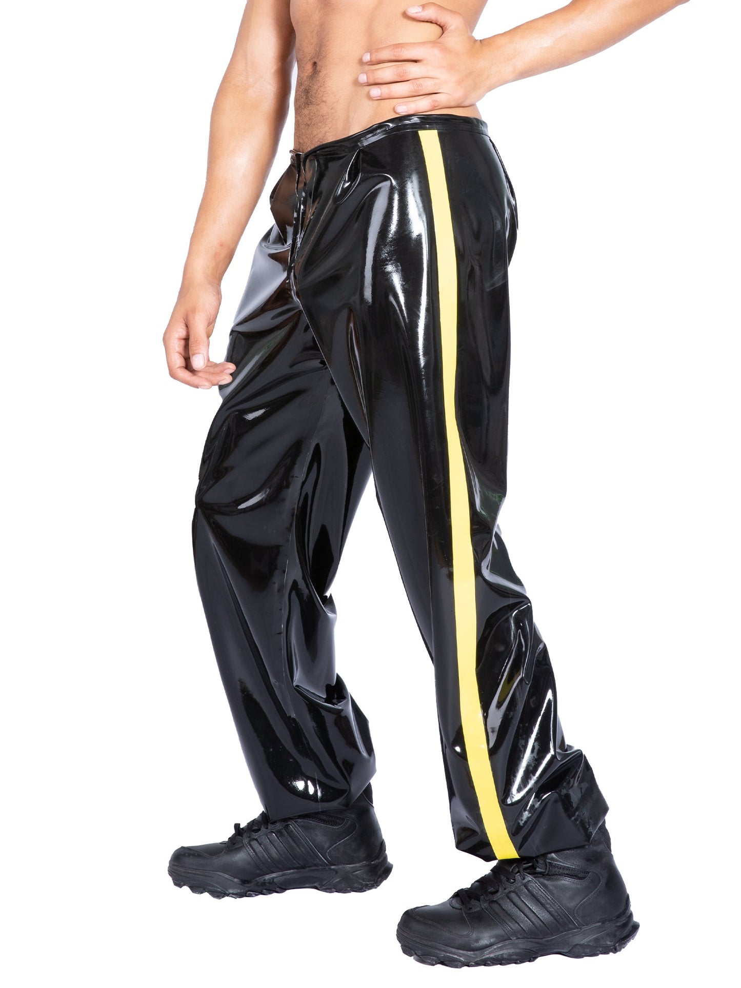 Latex/Rubber Joggers with Yellow Stripes