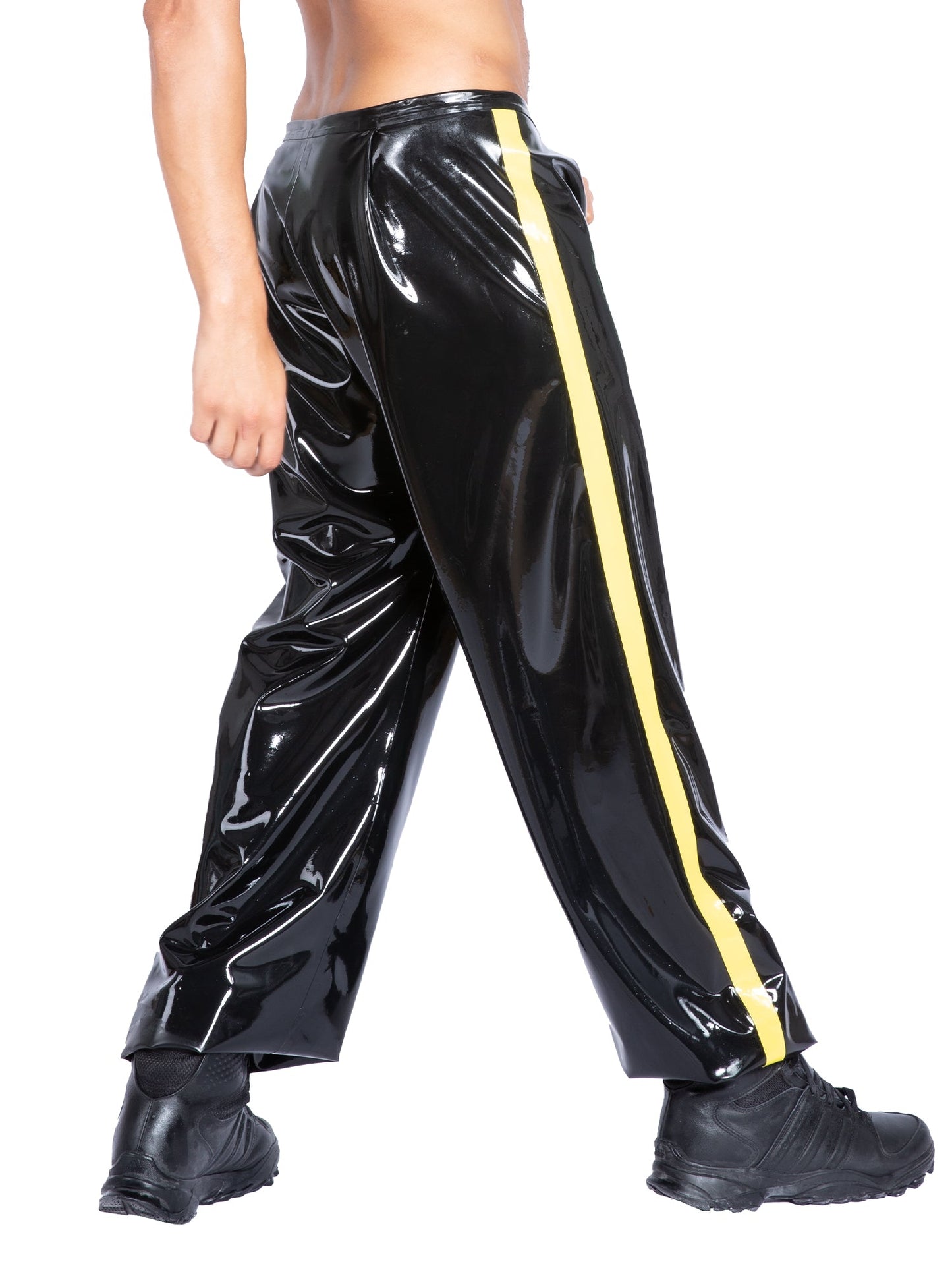Latex/Rubber Joggers with Yellow Stripes
