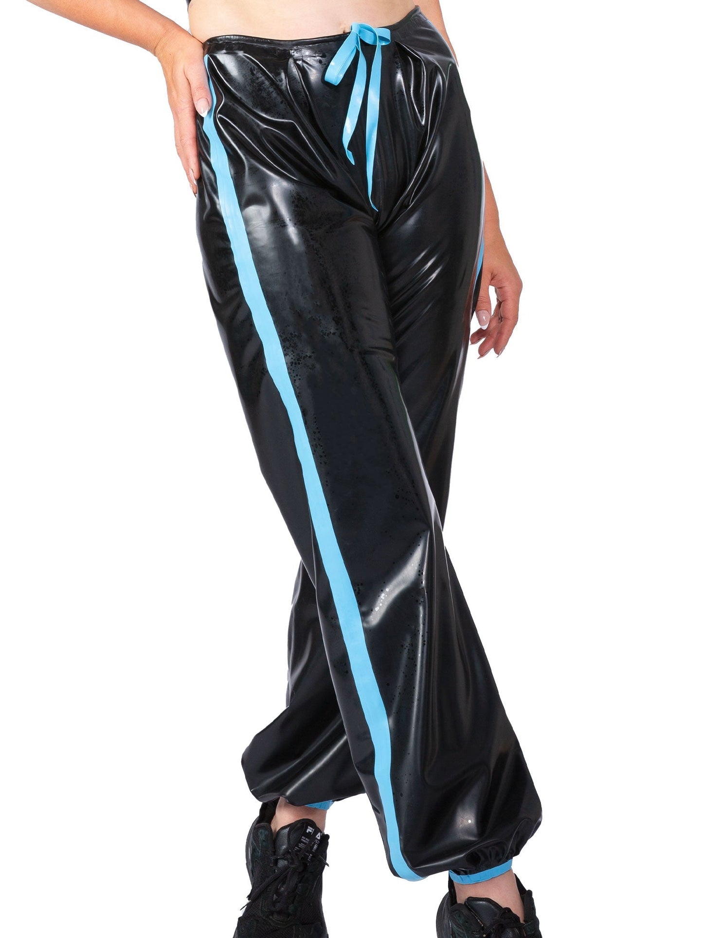 Latex/Rubber Joggers with Yellow Stripes