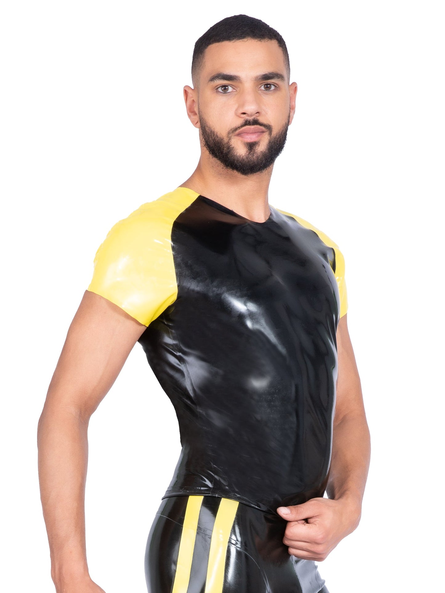 Black & Yellow Crew Neck Latex/Rubber Top