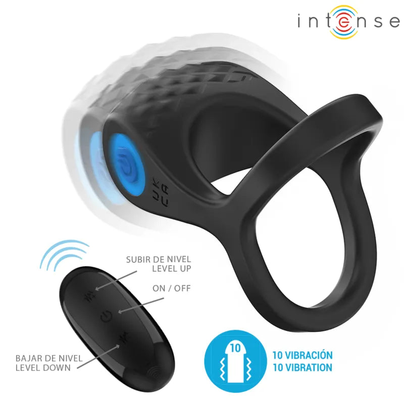 Cockring Double Vibrant Télécommande Silicone Noir