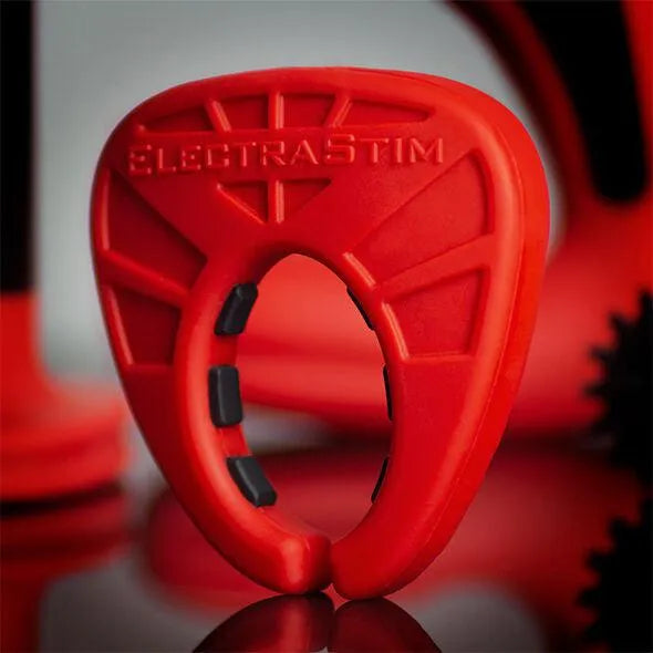 Cockring Silicone Électro-Stimulation Rouge Noir