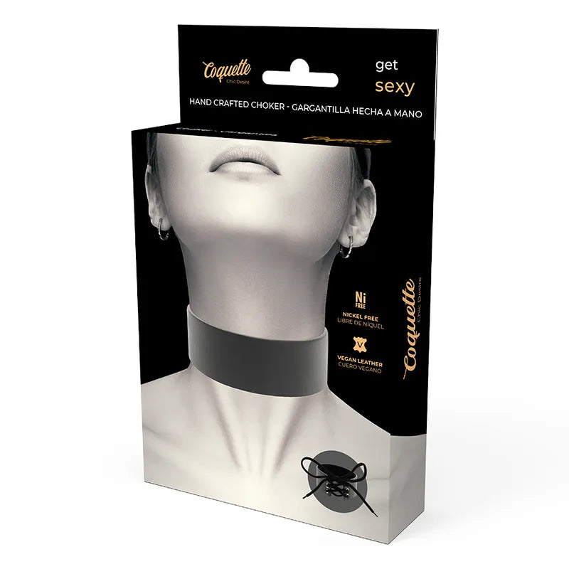 Collier Bdsm Cuir Végétalien Noir Ajustable