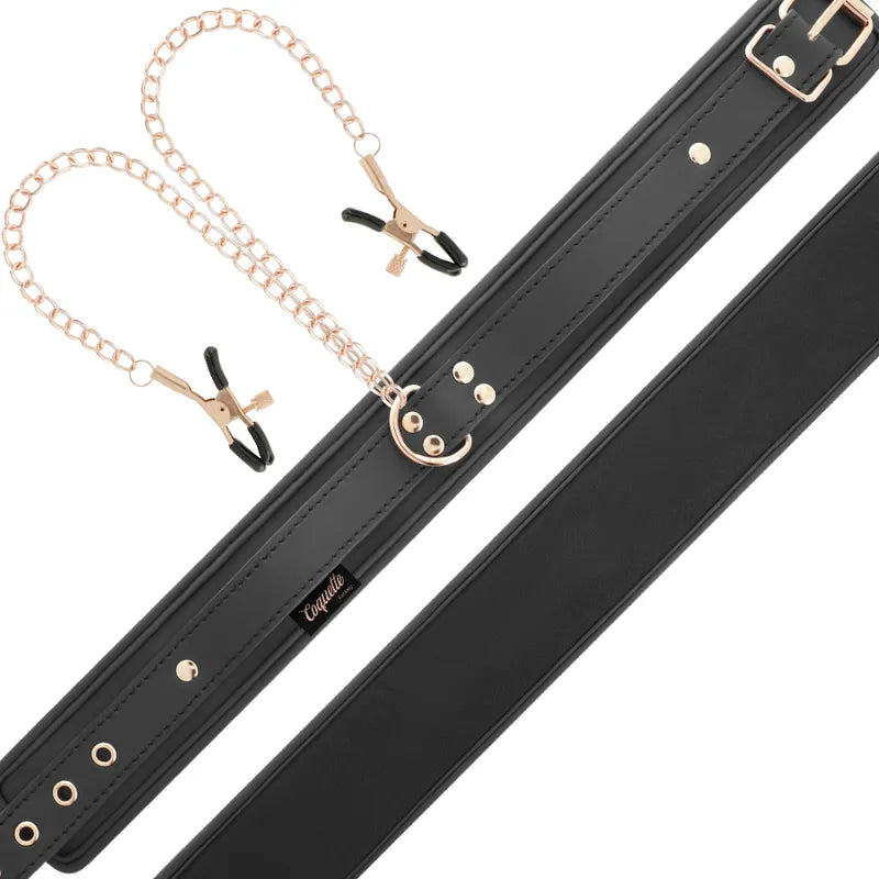 Collier Bdsm Cuir Vegan Avec Pinces À Tétons