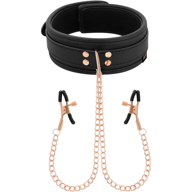 Collier Bdsm Cuir Vegan Avec Pinces À Tétons