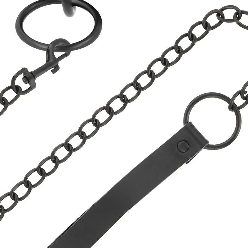 Collier Bdsm En Néoprène Noir Avec Chaîne