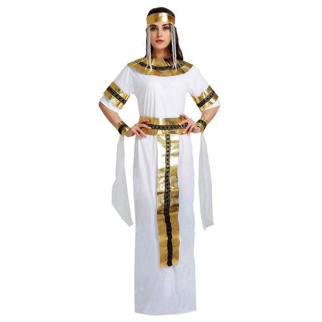 Reine égyptienne - Costume de Cléopâtre pour Halloween Cosplay Robe longue avec accessoires dorés