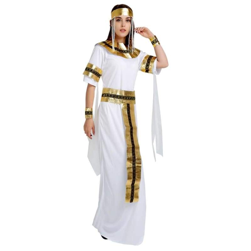 Egyptian Queen - Halloween Cosplay Cleopatra Costume Long Dress With Gold Accessories