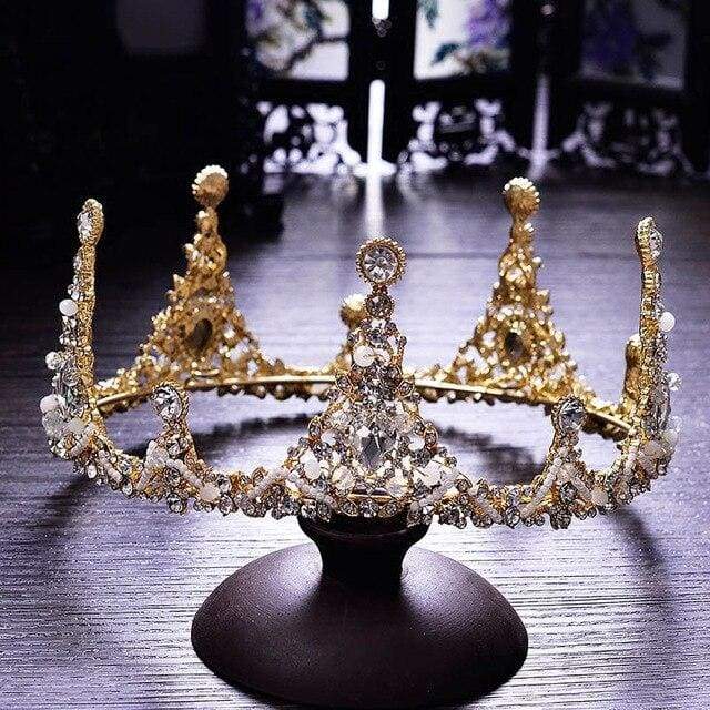 Couronne + collier + boucles d'oreilles de la reine des elfes - Coiffe de mariée baroque en diamant simulé faite à la main