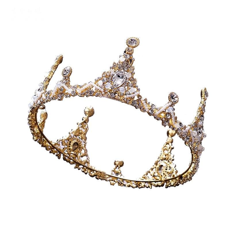 Couronne + collier + boucles d'oreilles de la reine des elfes - Coiffe de mariée baroque en diamant simulé faite à la main