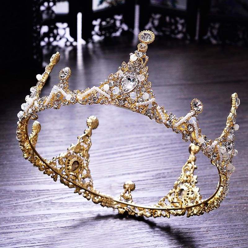 Couronne + collier + boucles d'oreilles de la reine des elfes - Coiffe de mariée baroque en diamant simulé faite à la main