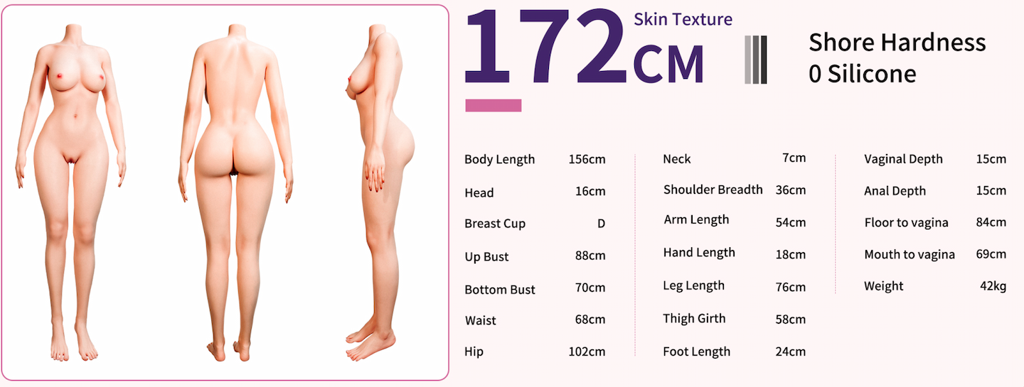 172cm/5ft8 D-cup Realistic Skin Texture Electronic Vibrating Vagina Silicone Sex Doll – Elina