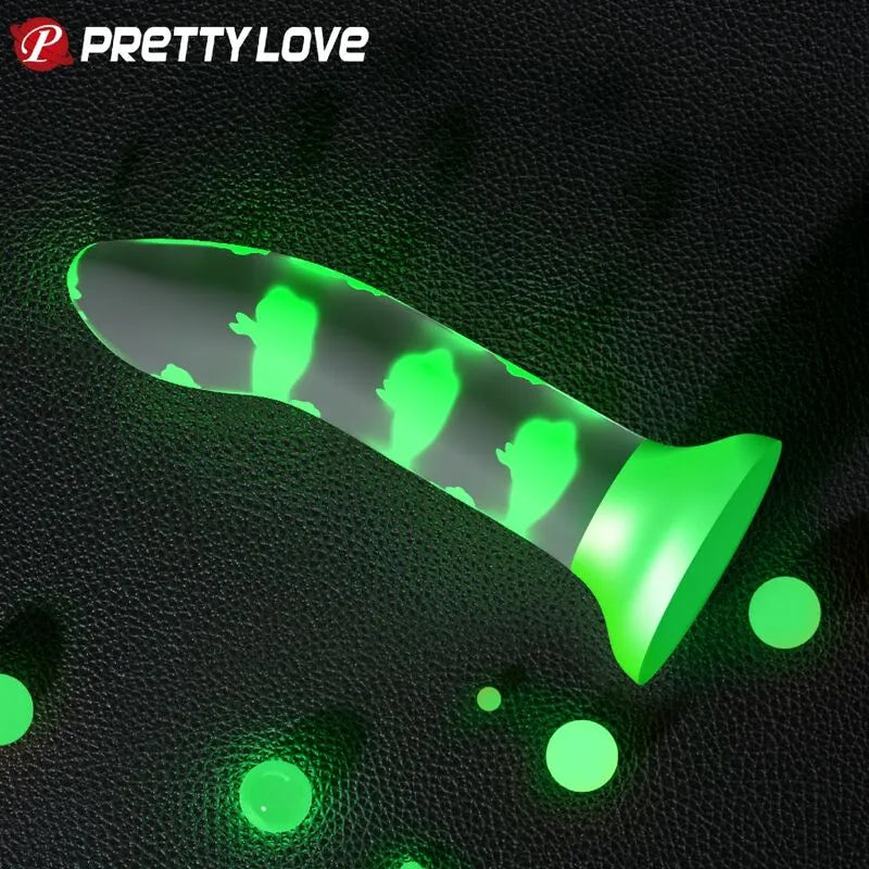Gode Lumineux En Silicone Vert Avec Ventouse