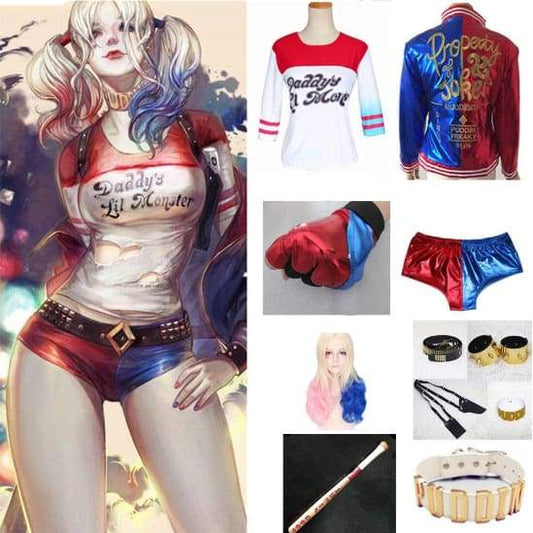 Harley Quinn Suicide Squad - Cosplay-Komplettset mit Zubehör und Baseballschläger