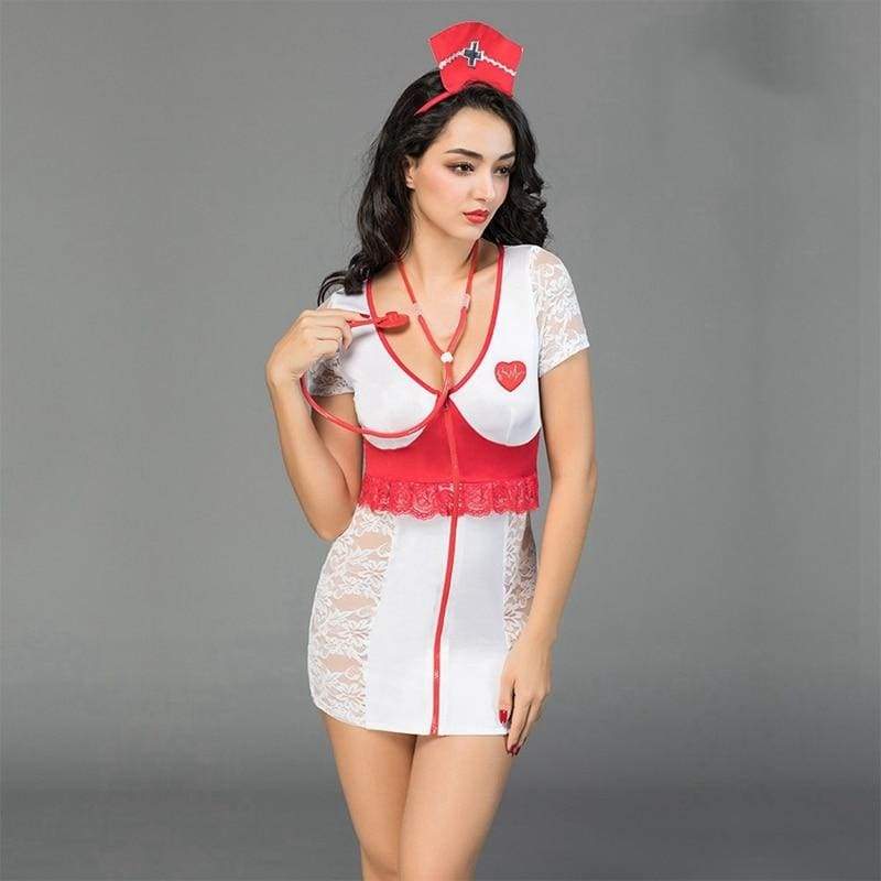 Infirmière - Ensemble de lingerie sexy de luxe avec stéthoscope jouet costume érotique pour femme SL10