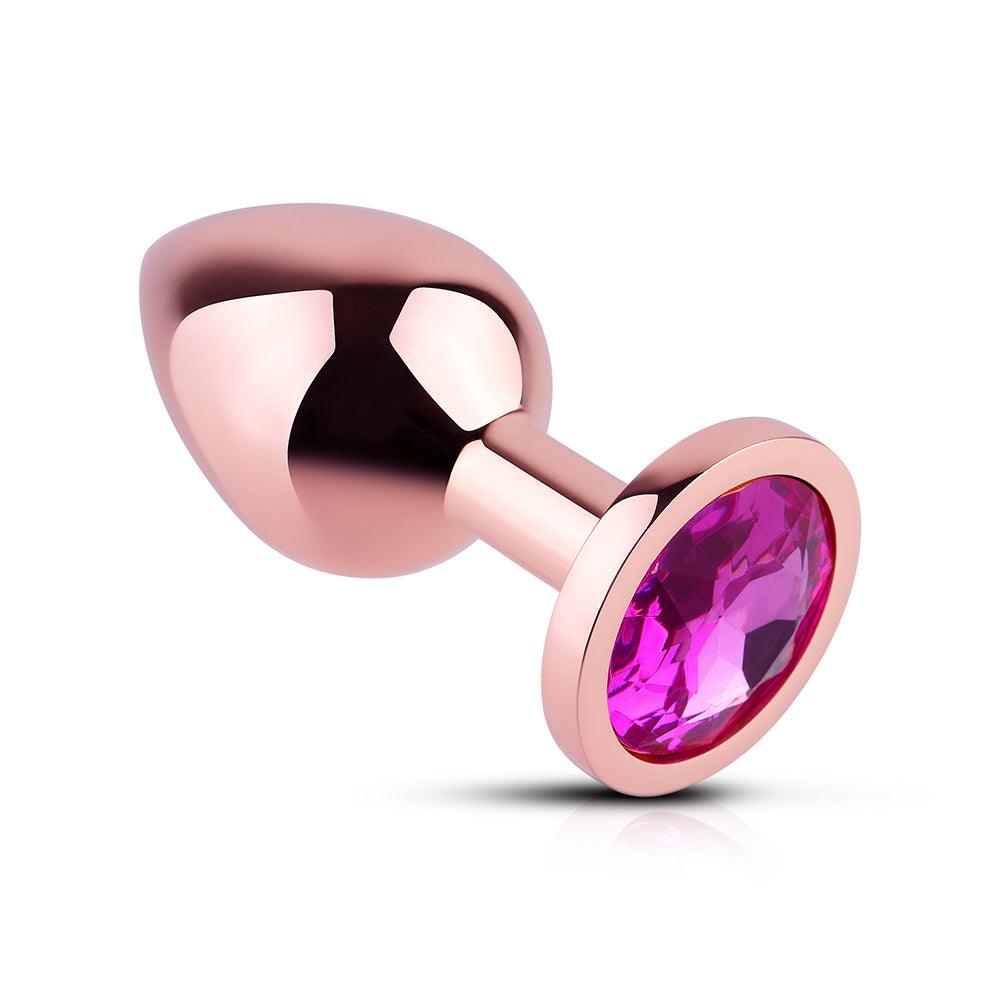 Analplug aus Metall mit rosa Edelsteinen und Roségold