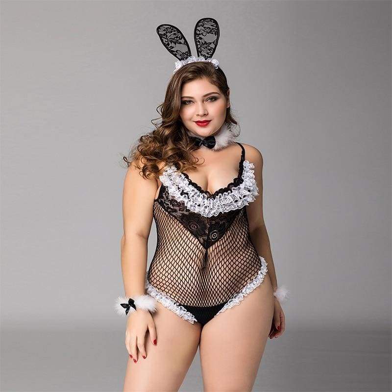 Ensemble de lingerie sexy transparente en résille pour fille lapine grande taille