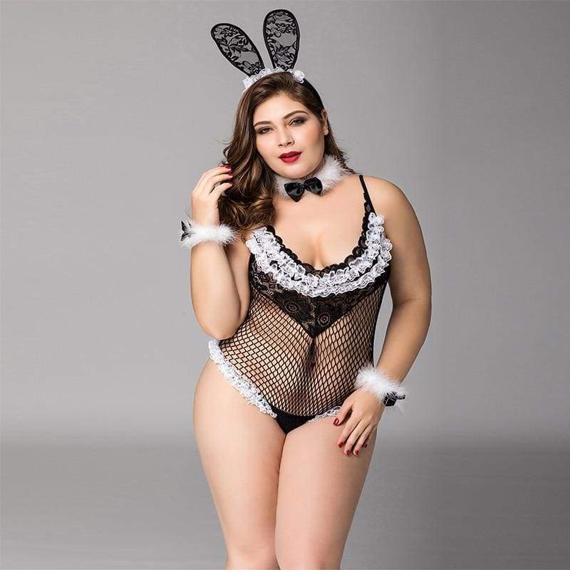 Plus Size Bunny Girl - Fishnet See Through Sexy Lingerie Set Erotic Costume