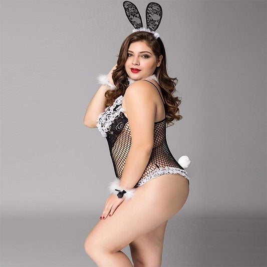 Plus Size Bunny Girl - Fishnet See Through Sexy Lingerie Set Erotic Costume