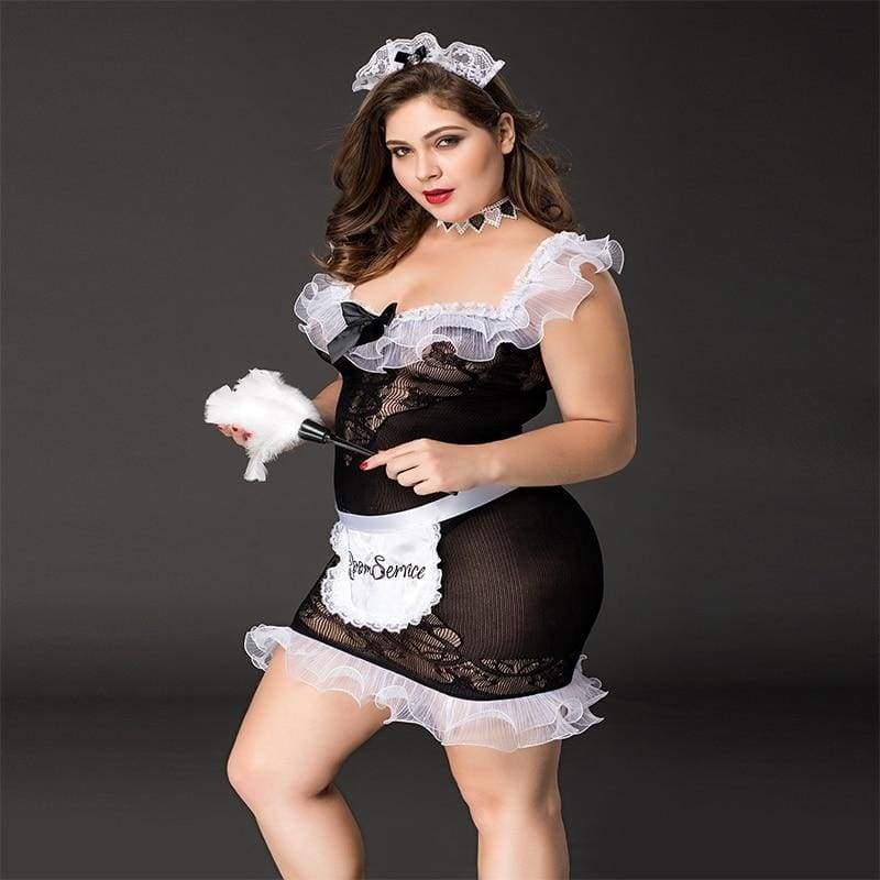 Femme de chambre grande taille - Ensemble de lingerie sexy en dentelle de nylon Costume érotique avec accessoires XXL