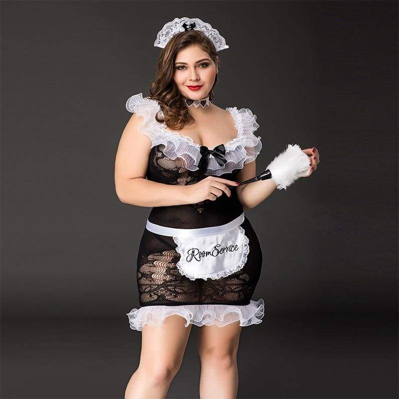 Plus Size Maid - Nylon Lace Sexy Lingerie Set Erotic Costume With Accessories XXL