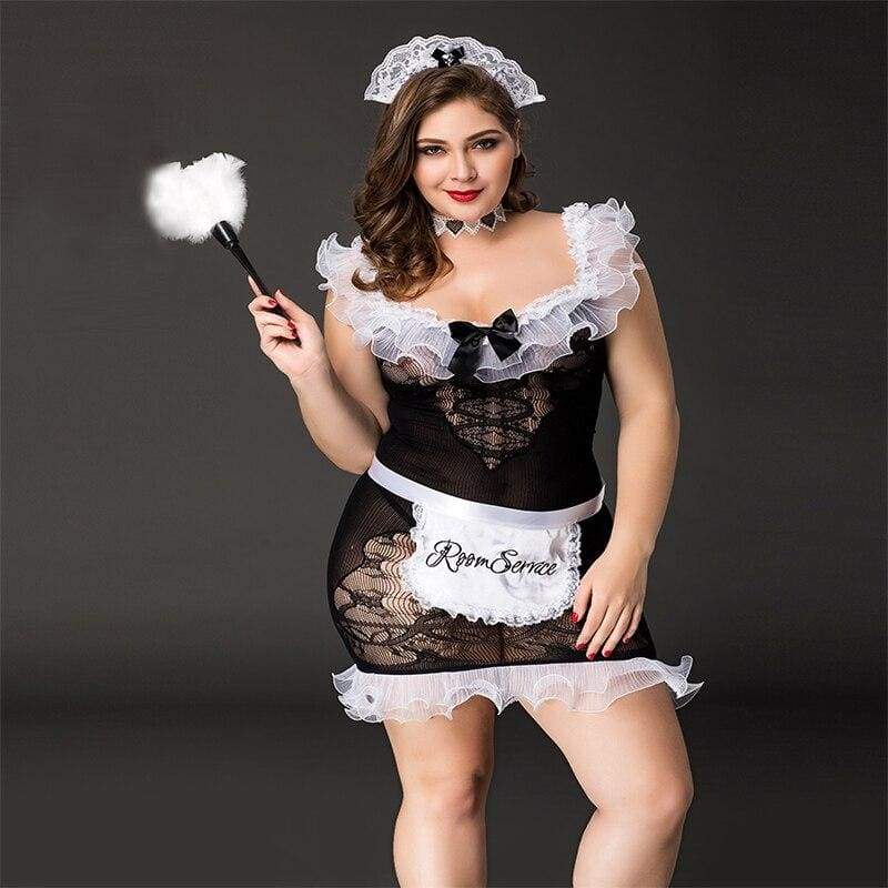 Plus Size Maid - Nylon Lace Sexy Lingerie Set Erotic Costume With Accessories XXL