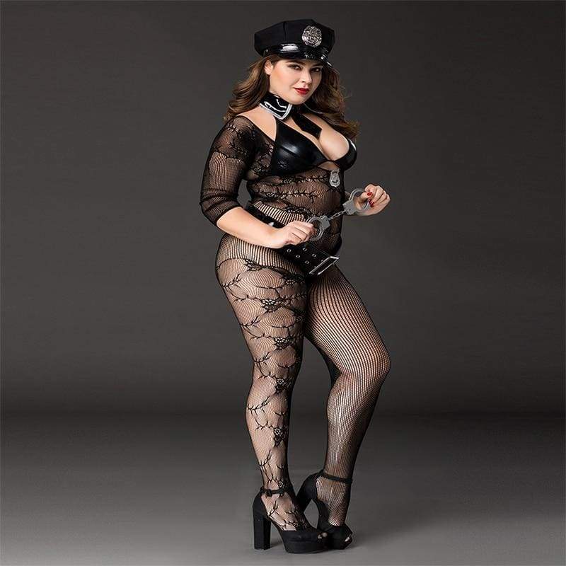 Policière grande taille - Costume de police sexy en cuir PU uniforme militaire Clubwear érotique Lingerie