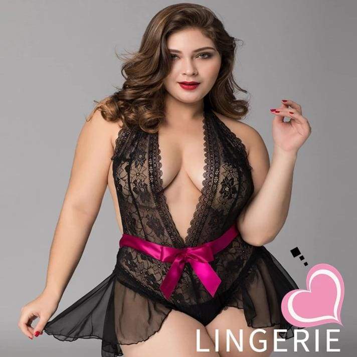 Lingerie sexy grande taille en dentelle et mousseline de soie, dos nu, vêtements de nuit transparents, XL