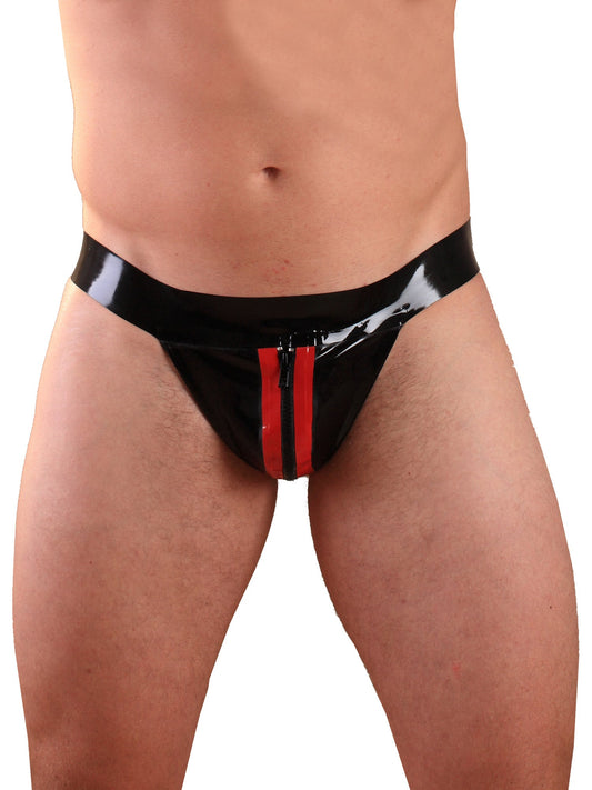 Striped Latex/Rubber Jock With Zip